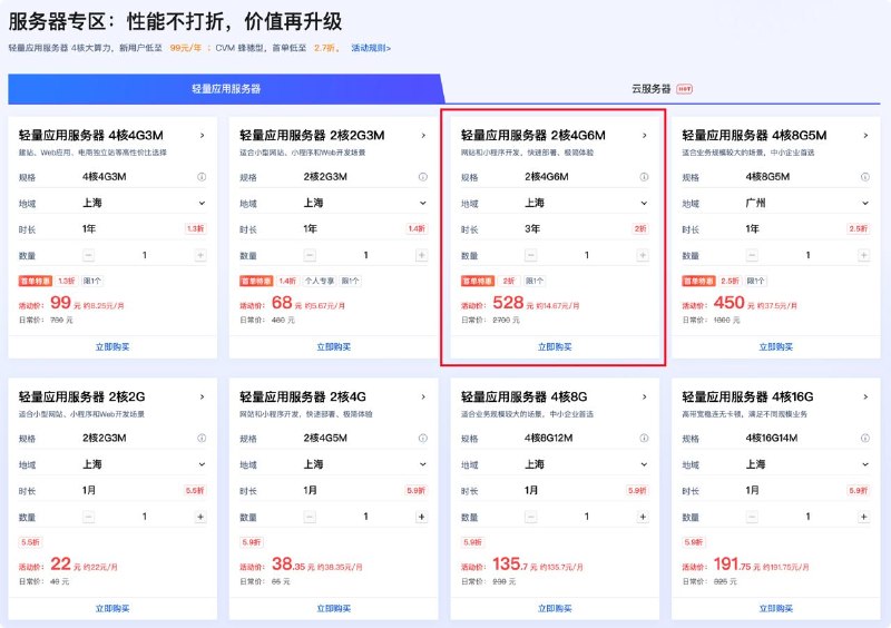 #云计算 腾讯云 618 活动上线，99 元 / 年的硅谷 CN2 服务器回归，3 年仅 528 元的超低价服务器也回归了
