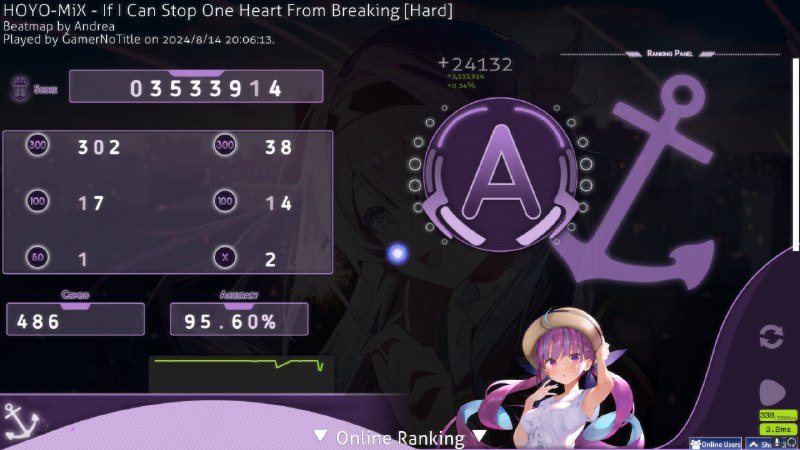 #Osu 心脏骤停，都快到结尾拿AC了结果Miss了，连带着后面再来一个
