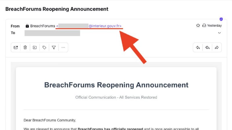 #安全资讯 这哪是钓鱼？分明是炸鱼：法国内政部发邮件给黑客从很 BreachForums 论坛恢复运营，快来注册和发帖