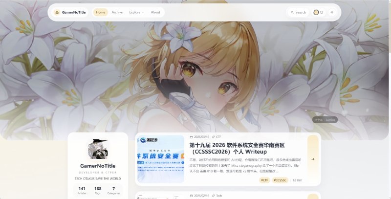 #日常 #更新 本人网站的新风格正式上线了，稍微糅合了一下自己的想法，蹭上了 Xiaomi Mimo V2 Pro 的末班车做出了这样的一个 Astro 主题，目前没有开源的打算，毕竟做的很垃圾感谢一下项目为我的网站提供了一定的灵感- 