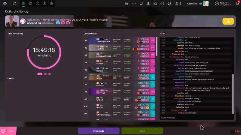 #日常 #osu 以防你不知道今天的 Osu! Daily Challenge 是 Never Gonna Give You Up