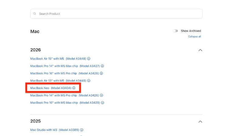 #硬件设备 苹果不慎提前泄露搭载 A 系列芯片的 MacBook Neo 机型，性能更低但价格也会更加便宜