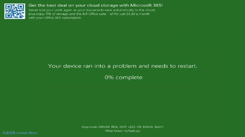 #系统资讯 微软在 Windows 11 蓝屏死机界面添加 Microsoft 365 广告宣传 OneDrive 存储？创意很好但是愚人节