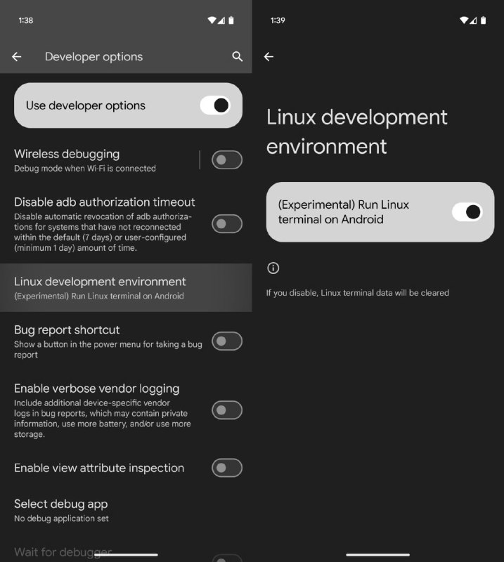 #系统资讯 谷歌开发的安卓原生的 Linux 终端应用现已发布，通过运行虚拟机为专业用户提供 Linux 环境